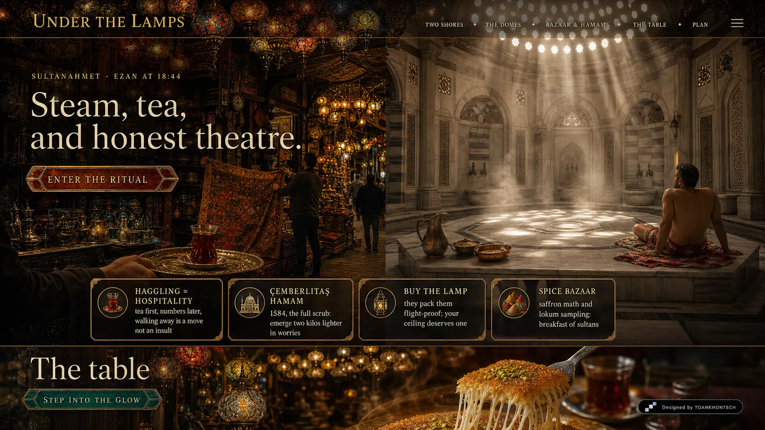 UNDER THE LAMPS website concept artboard focused on bazaarhamam