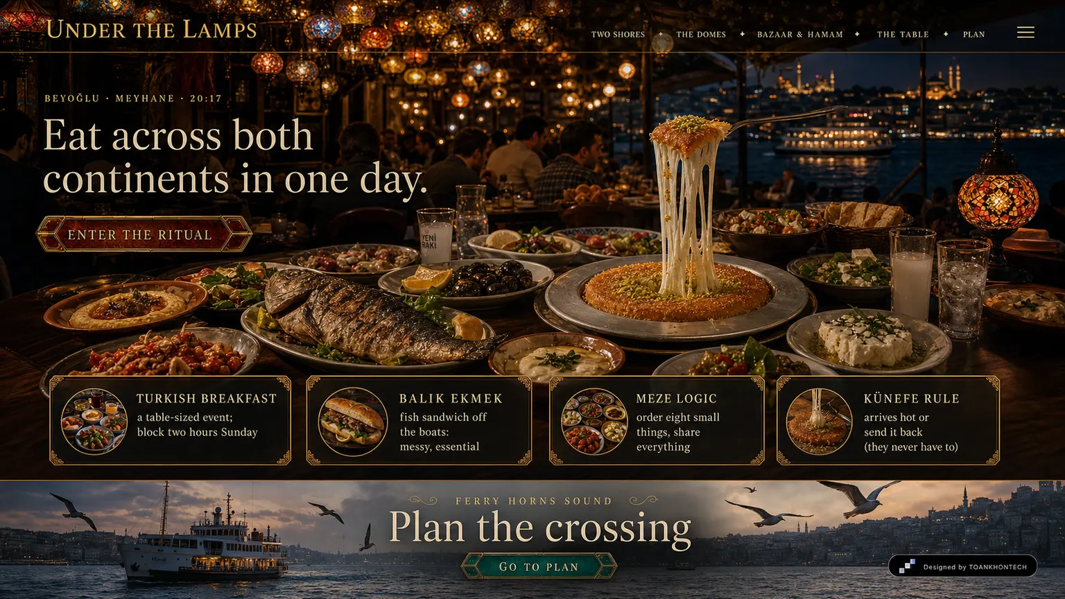 UNDER THE LAMPS website concept artboard focused on thetable
