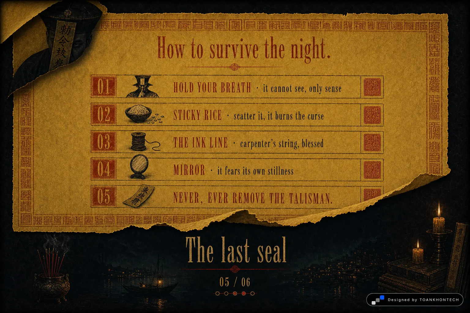 殭屍 THE SEALED ONE website concept artboard focused on survival