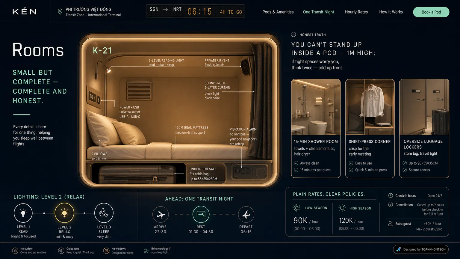 KÉN website concept artboard focused on rooms and stays