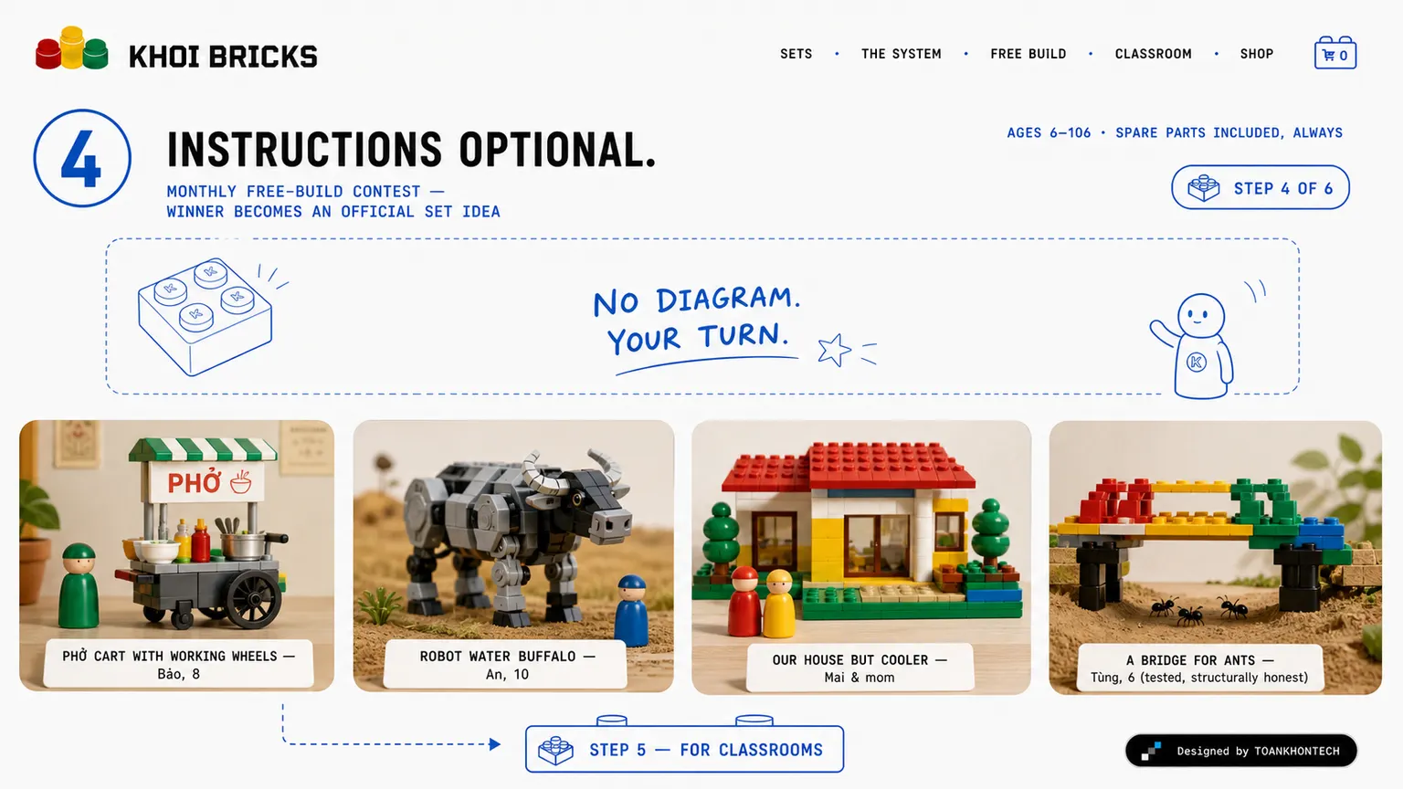 KHOI BRICKS website concept artboard focused on freebuild