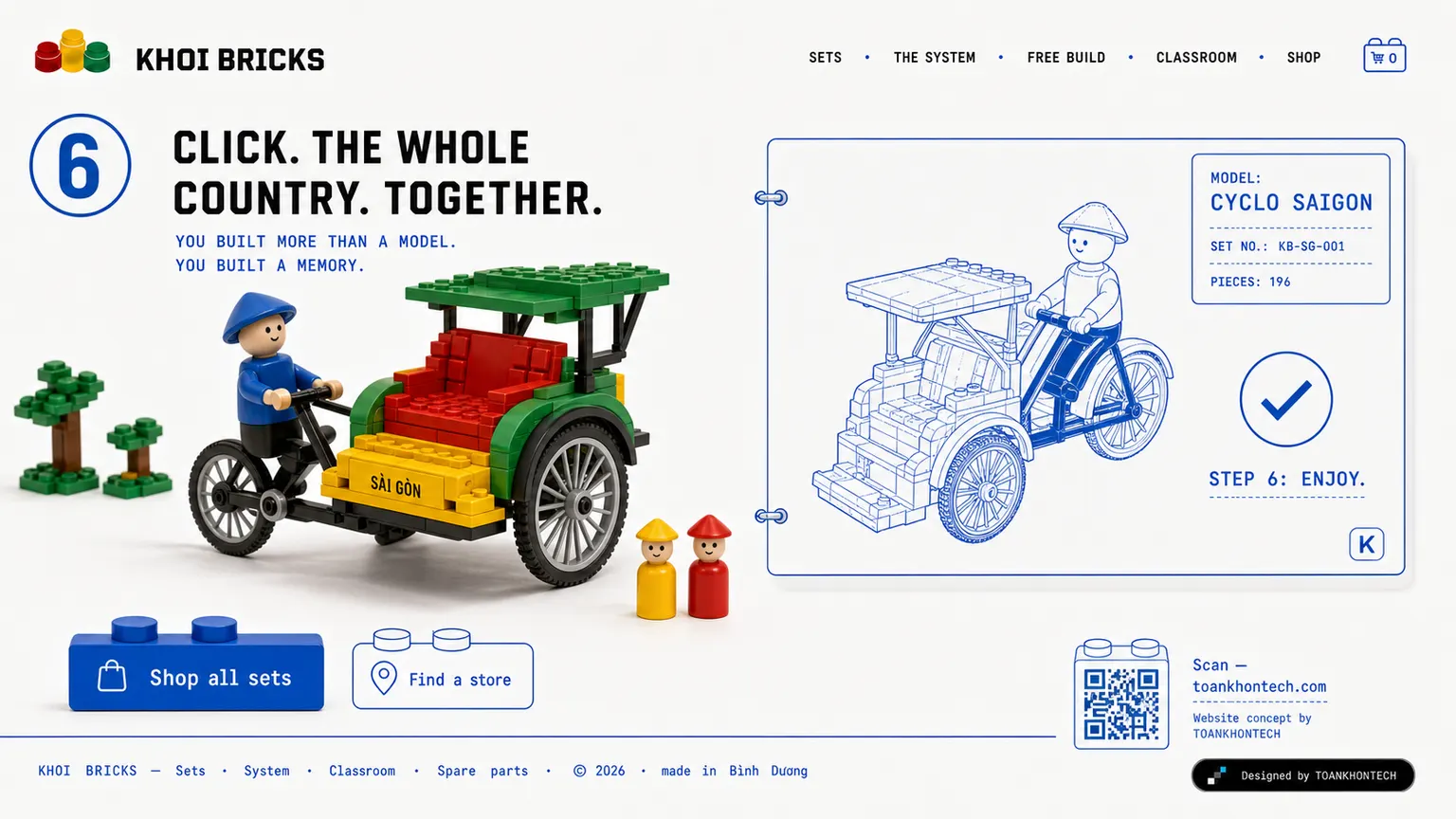 KHOI BRICKS website concept artboard focused on closing invitation