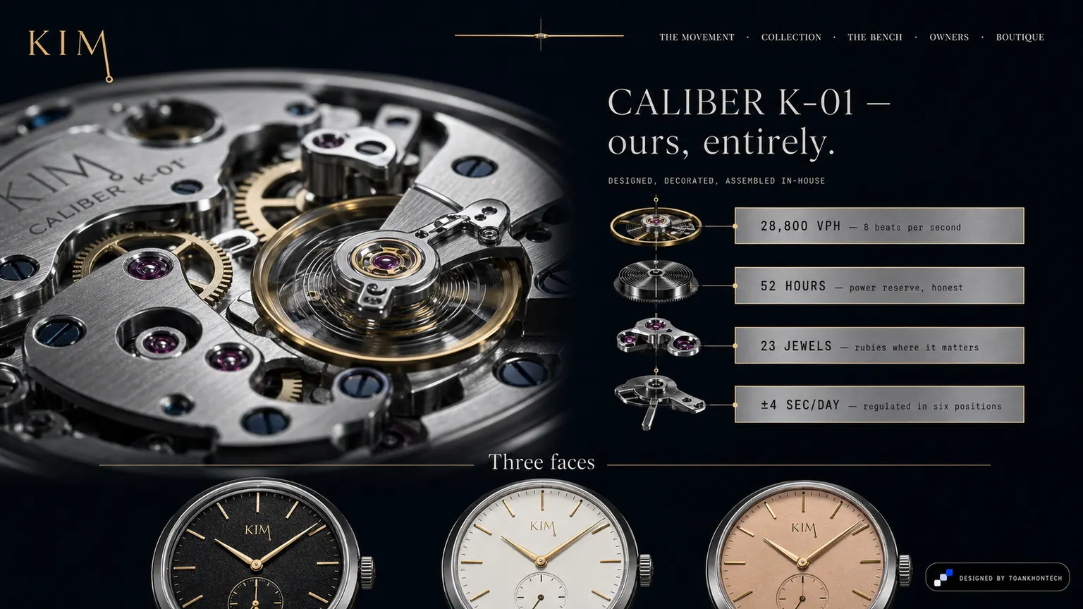 KIM website concept artboard focused on movement