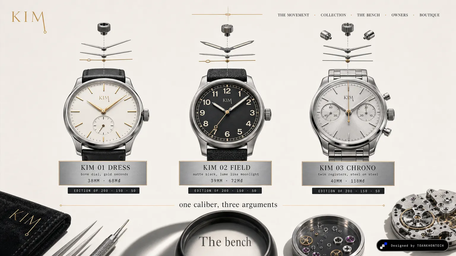KIM website concept artboard focused on collection