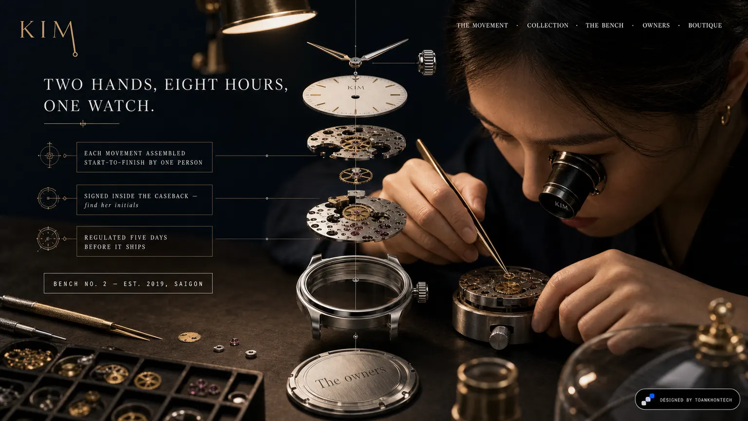 KIM website concept artboard focused on bench