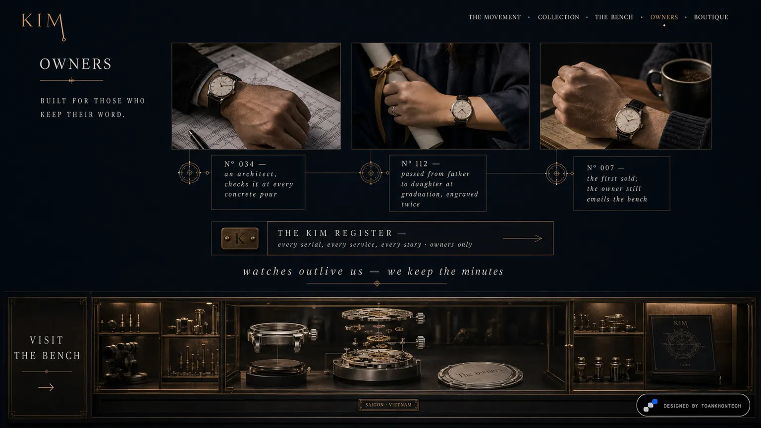 KIM website concept artboard focused on owners