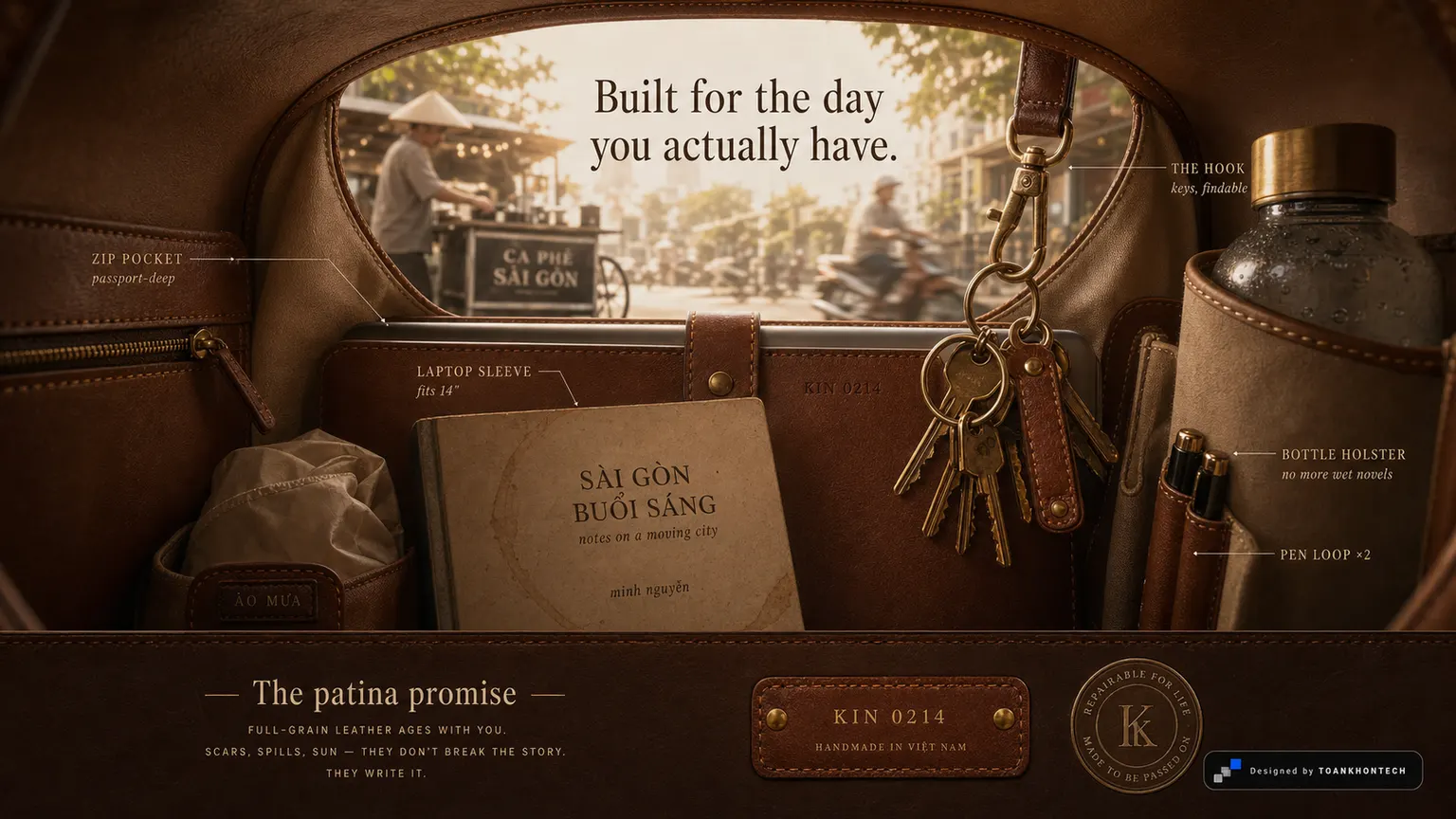 KIN LEATHER website concept artboard focused on inside