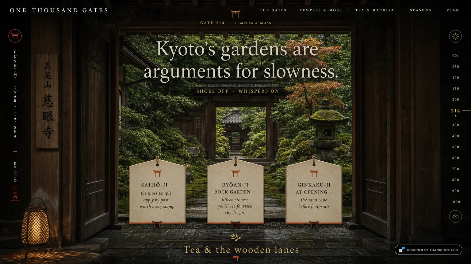 ONE THOUSAND GATES website concept artboard focused on temples