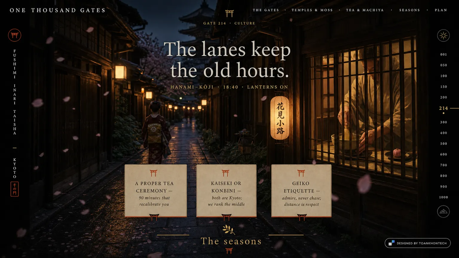 ONE THOUSAND GATES website concept artboard focused on tea