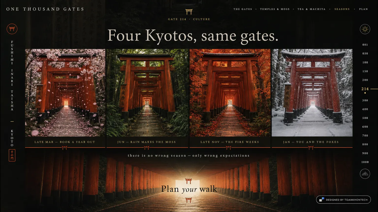 ONE THOUSAND GATES website concept artboard focused on seasons