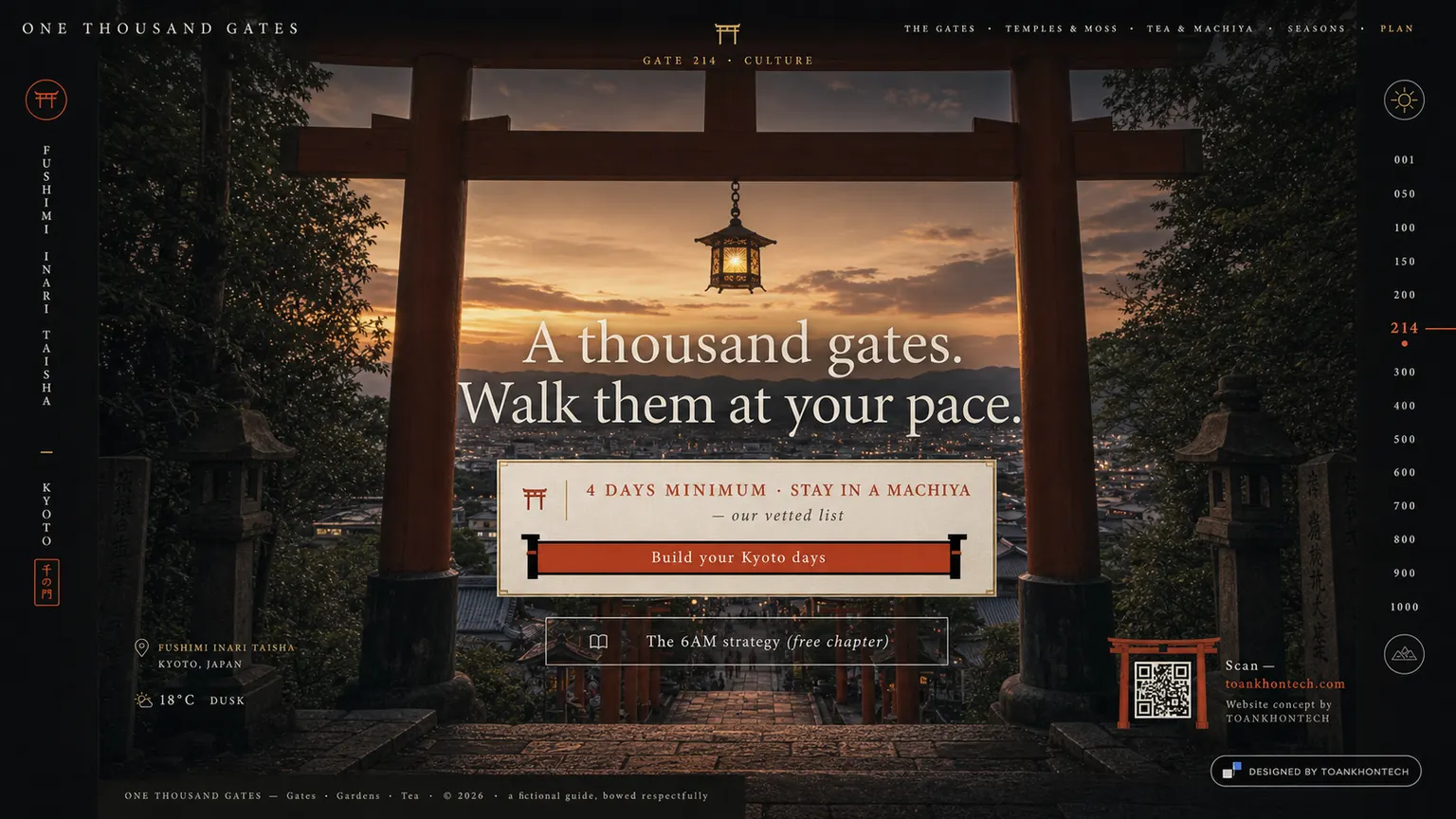 ONE THOUSAND GATES website concept artboard focused on closing invitation