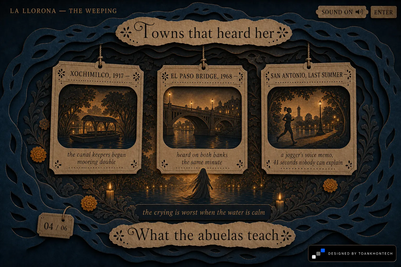 LA LLORONA website concept artboard focused on encounters