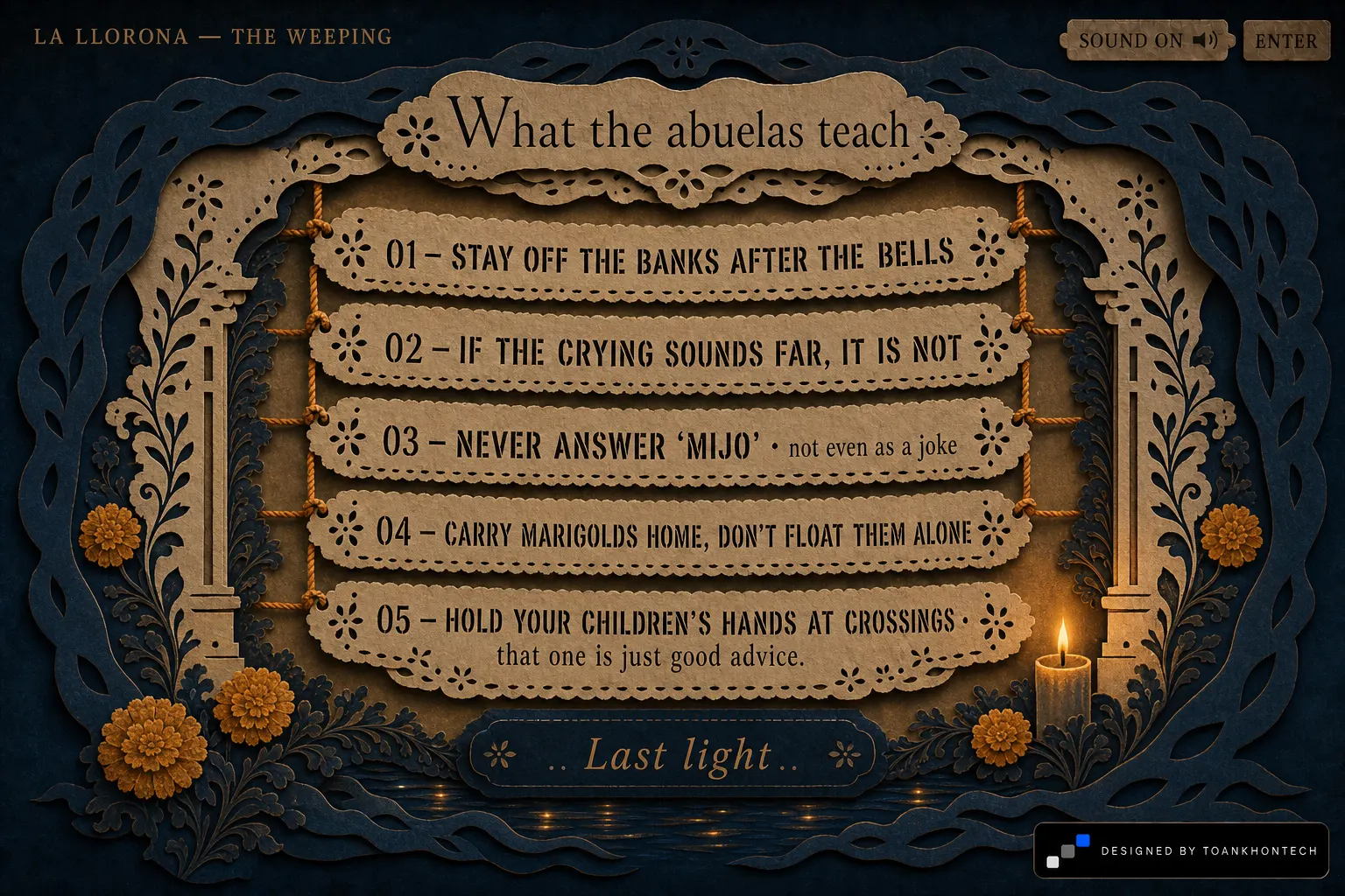 LA LLORONA website concept artboard focused on survival
