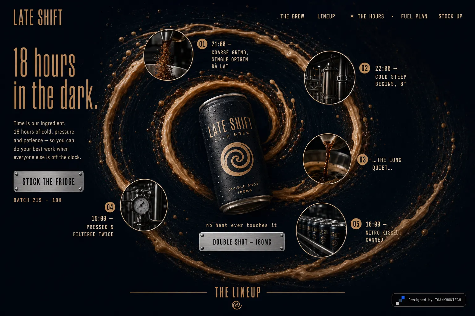 LATE SHIFT website concept artboard focused on brew