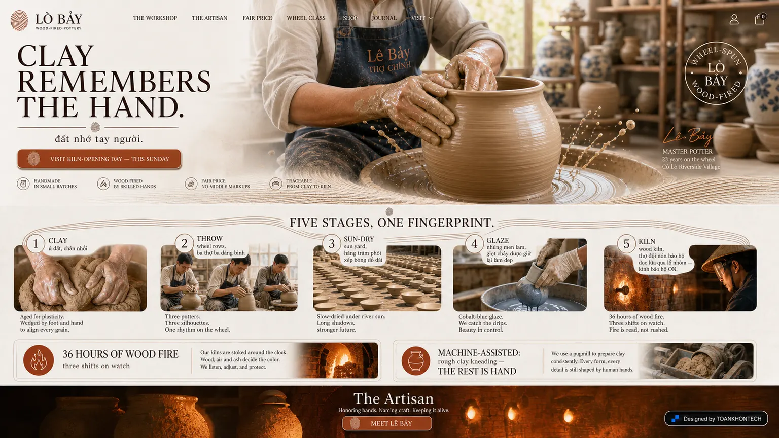 LÒ BẢY website concept artboard focused on making process