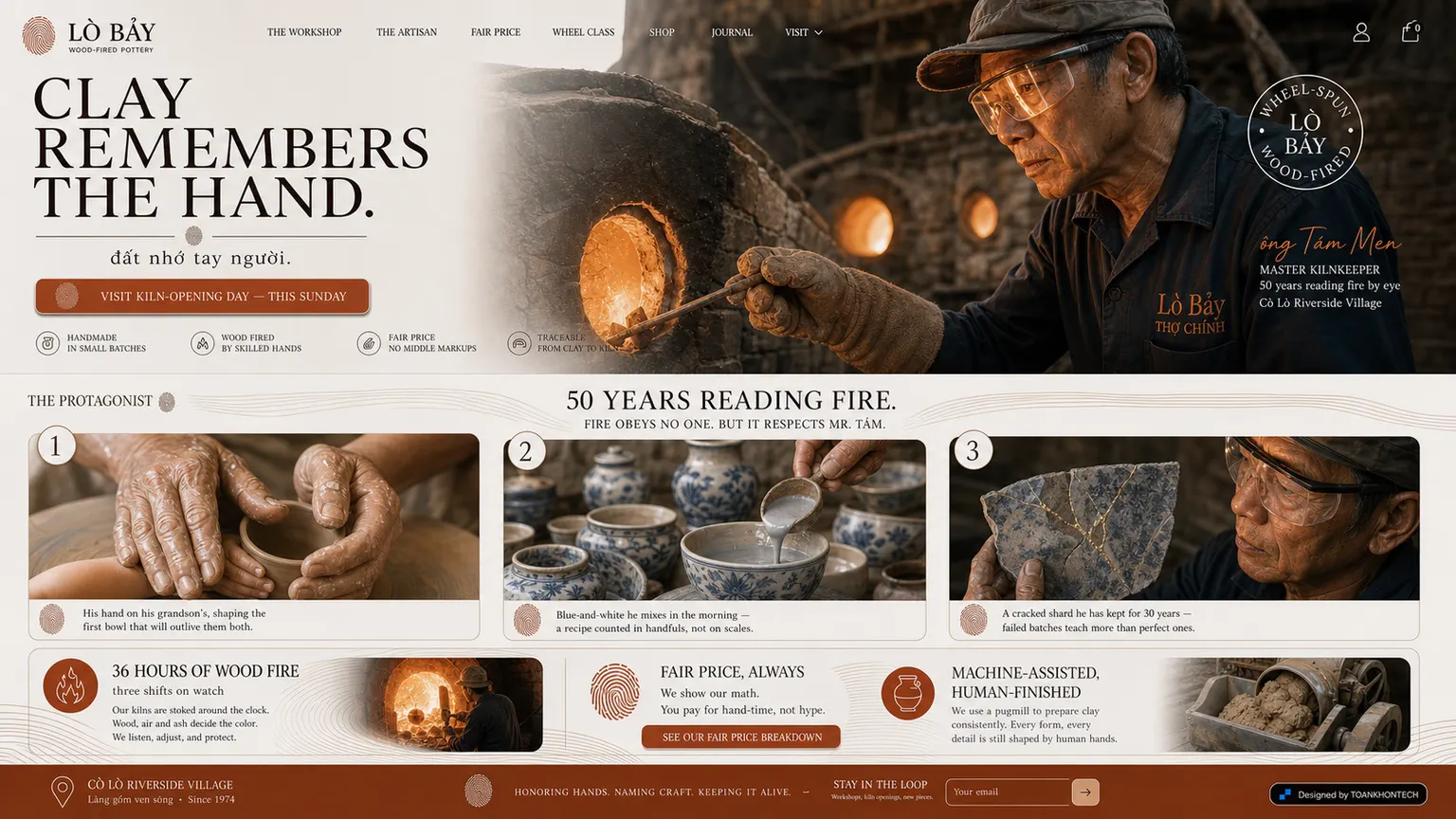 LÒ BẢY website concept artboard focused on artisan practice