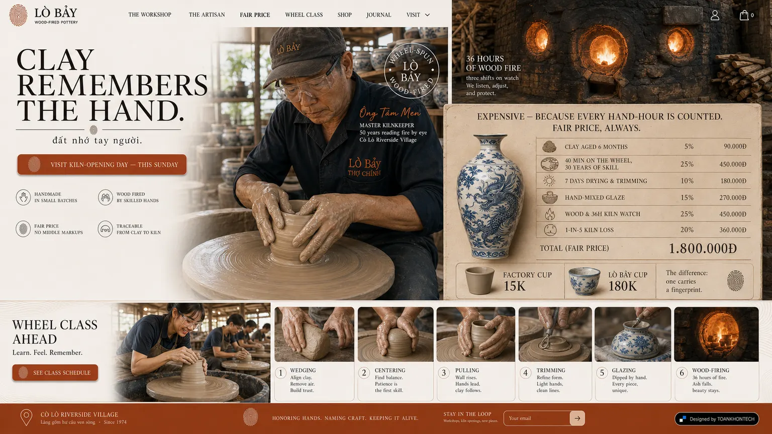 LÒ BẢY website concept artboard focused on fair-price model