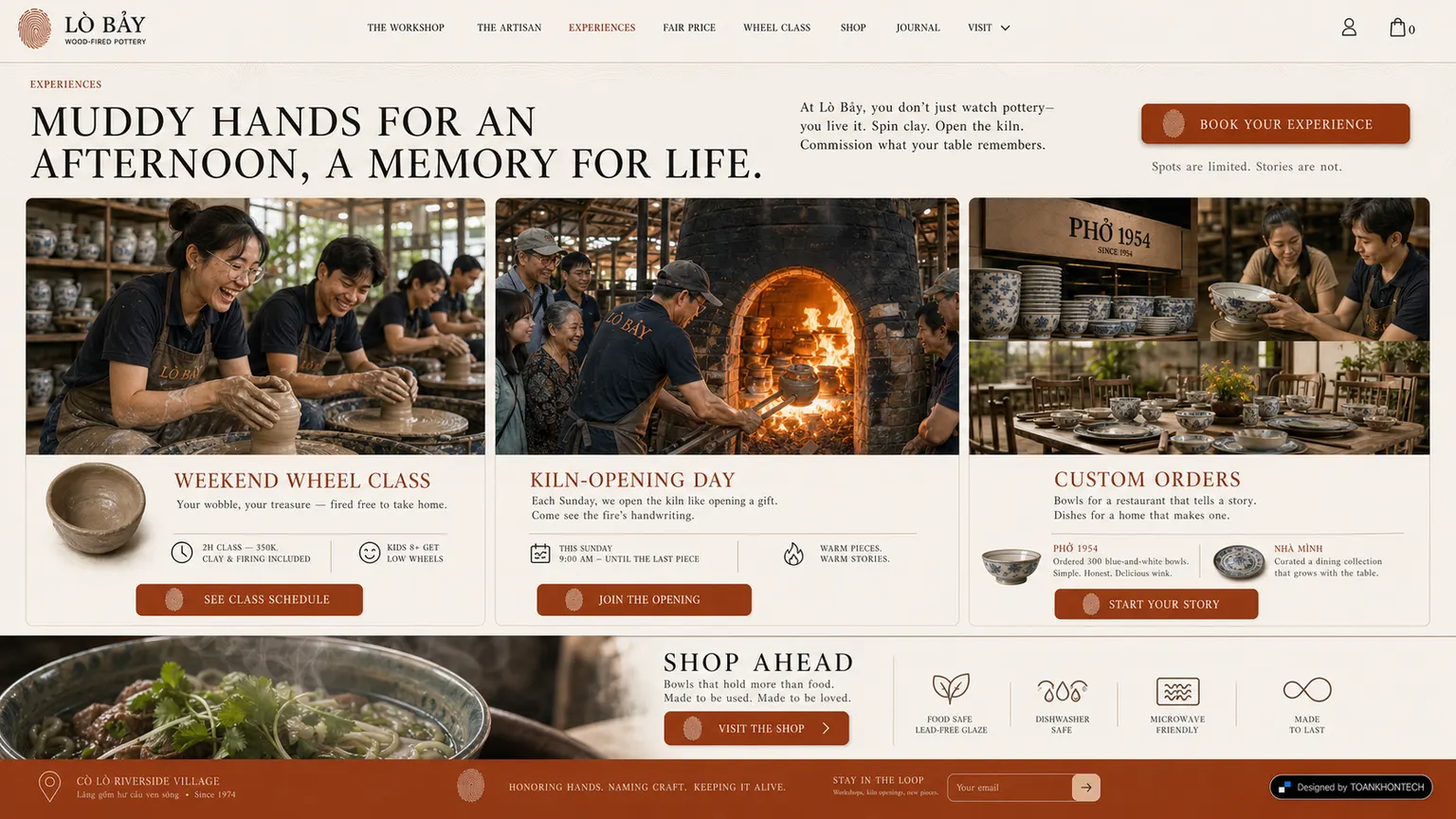 LÒ BẢY website concept artboard focused on workshop learning