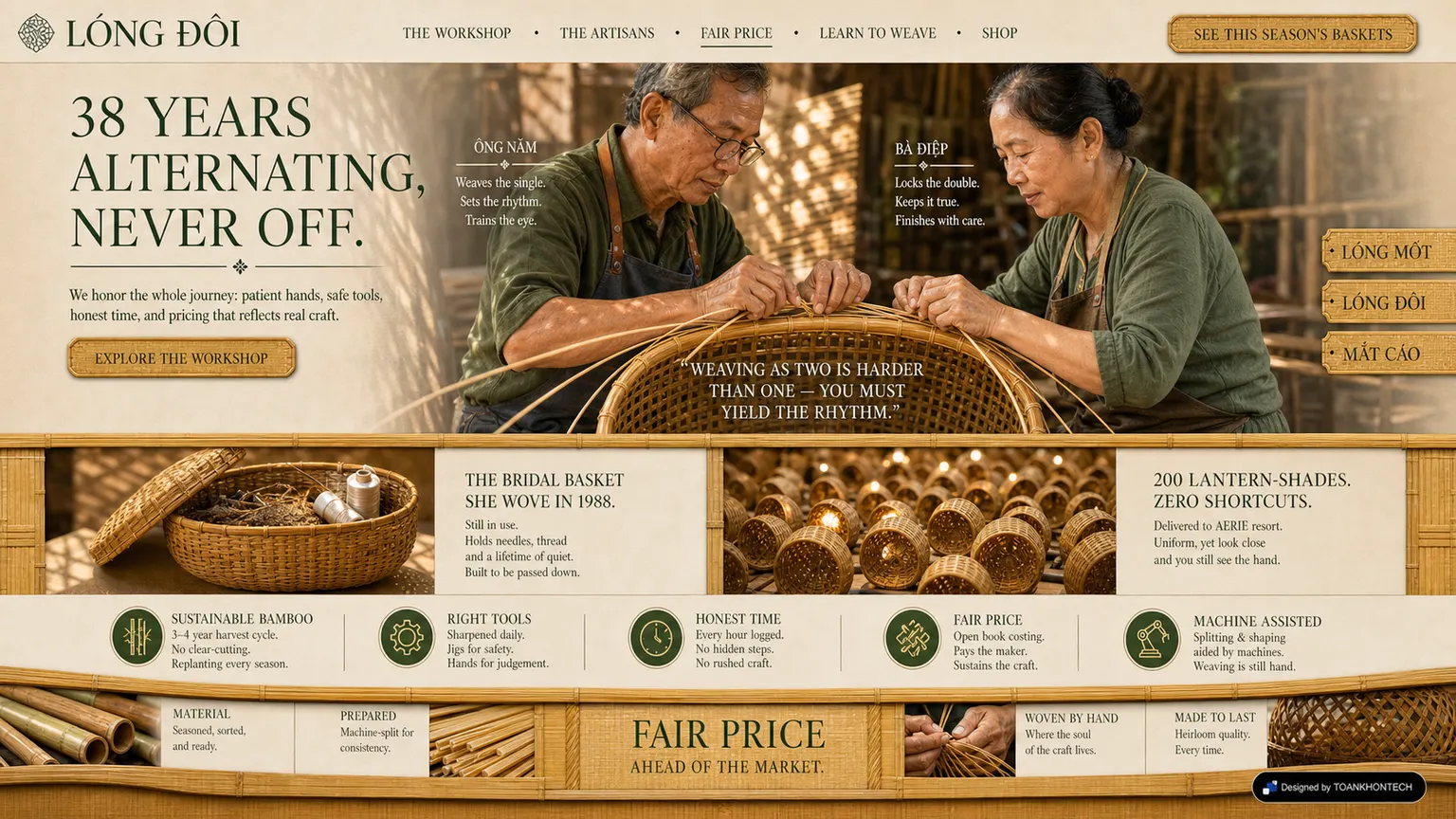 LÓNG ĐÔI website concept artboard focused on artisan practice