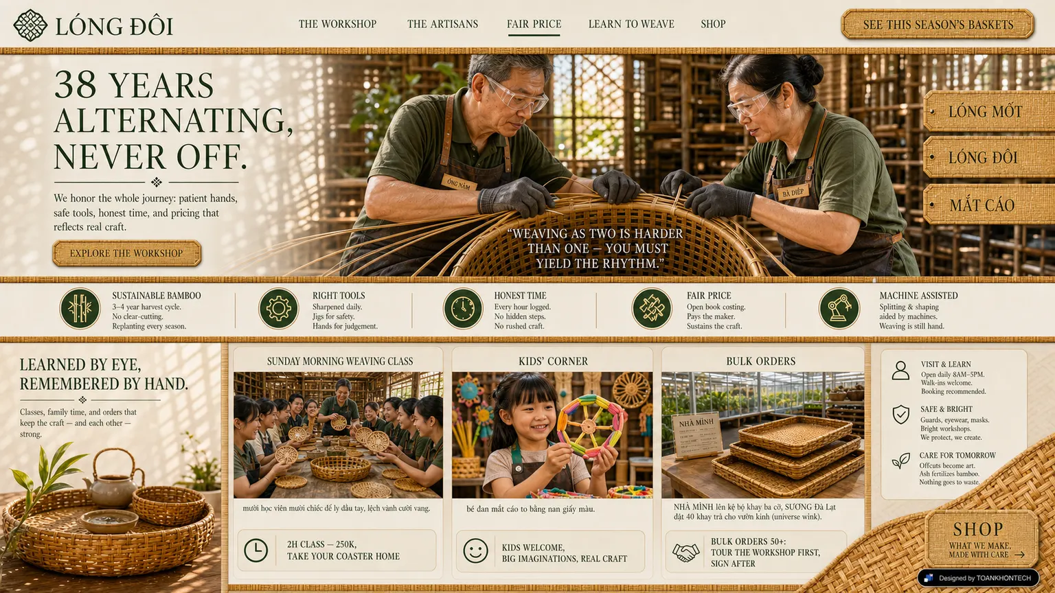 LÓNG ĐÔI website concept artboard focused on workshop learning