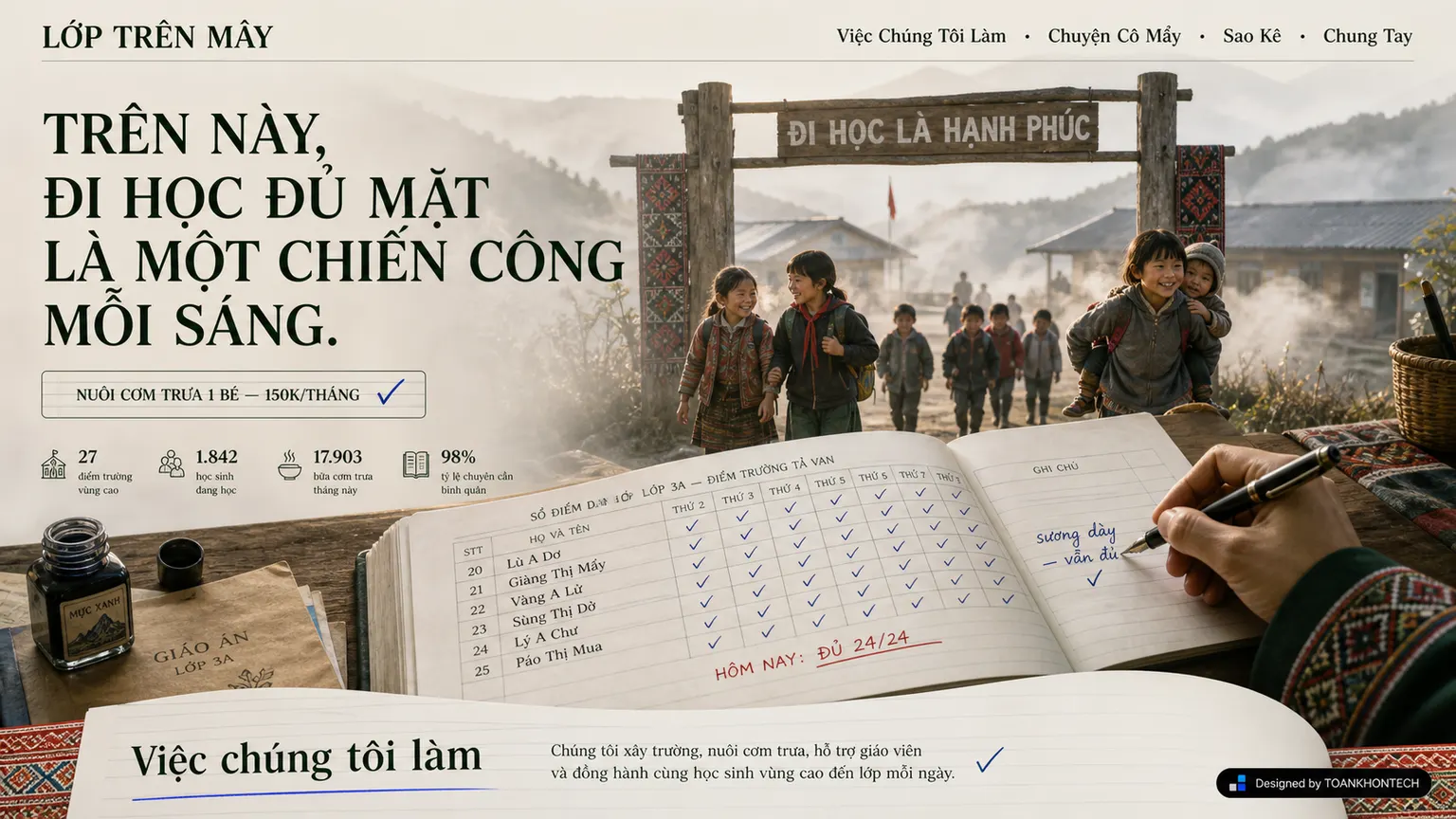 LỚP TRÊN MÂY — Trên này, đi học đủ mặt là một chiến công mỗi sáng.