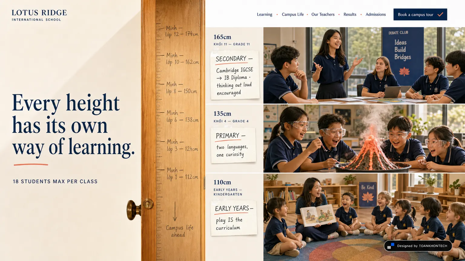 LOTUS RIDGE INTERNATIONAL SCHOOL website concept artboard focused on learning