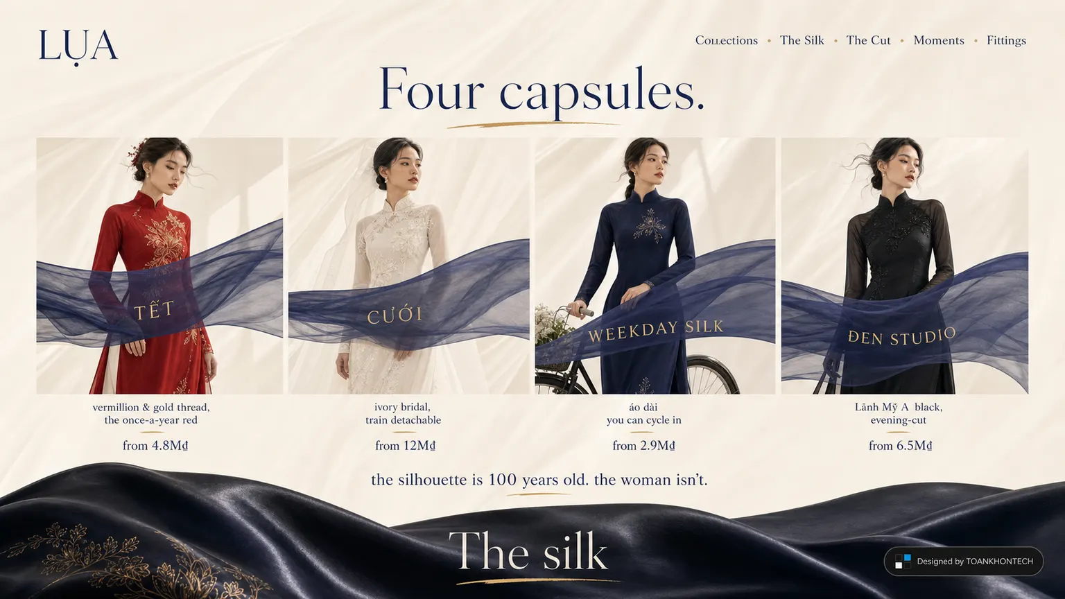 LỤA website concept artboard focused on collections