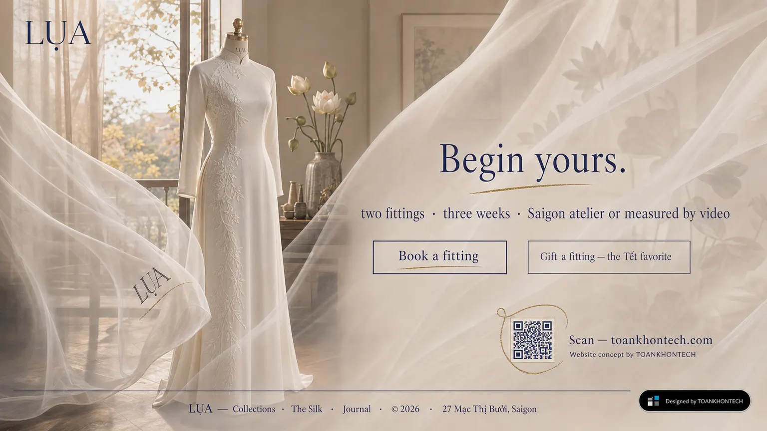 LỤA website concept artboard focused on closing invitation