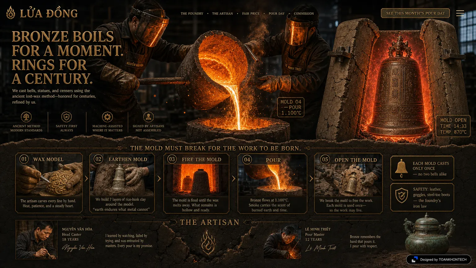 LỬA ĐỒNG website concept artboard focused on making process