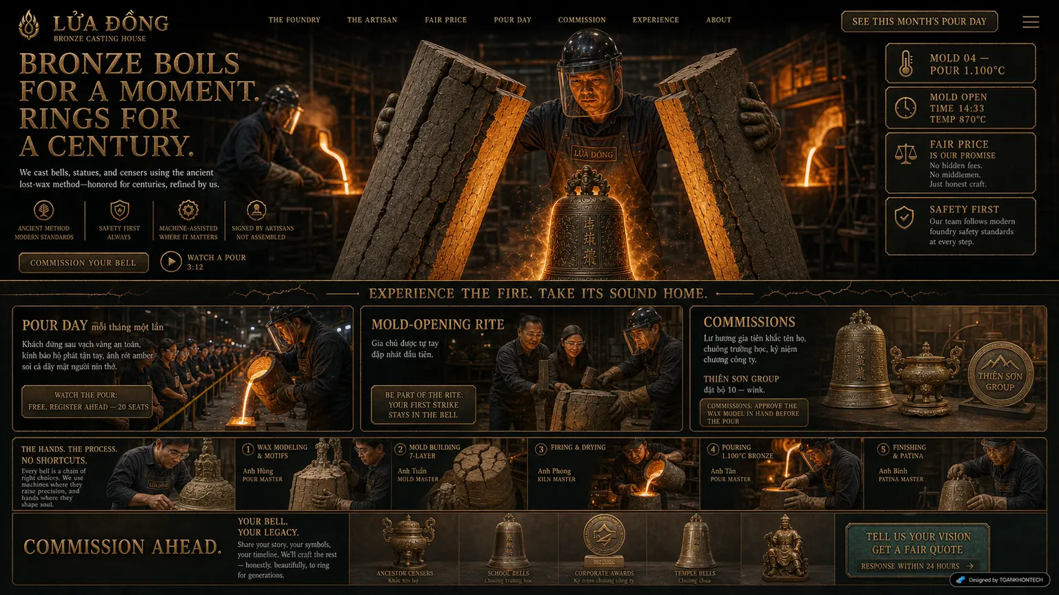 LỬA ĐỒNG website concept artboard focused on workshop learning