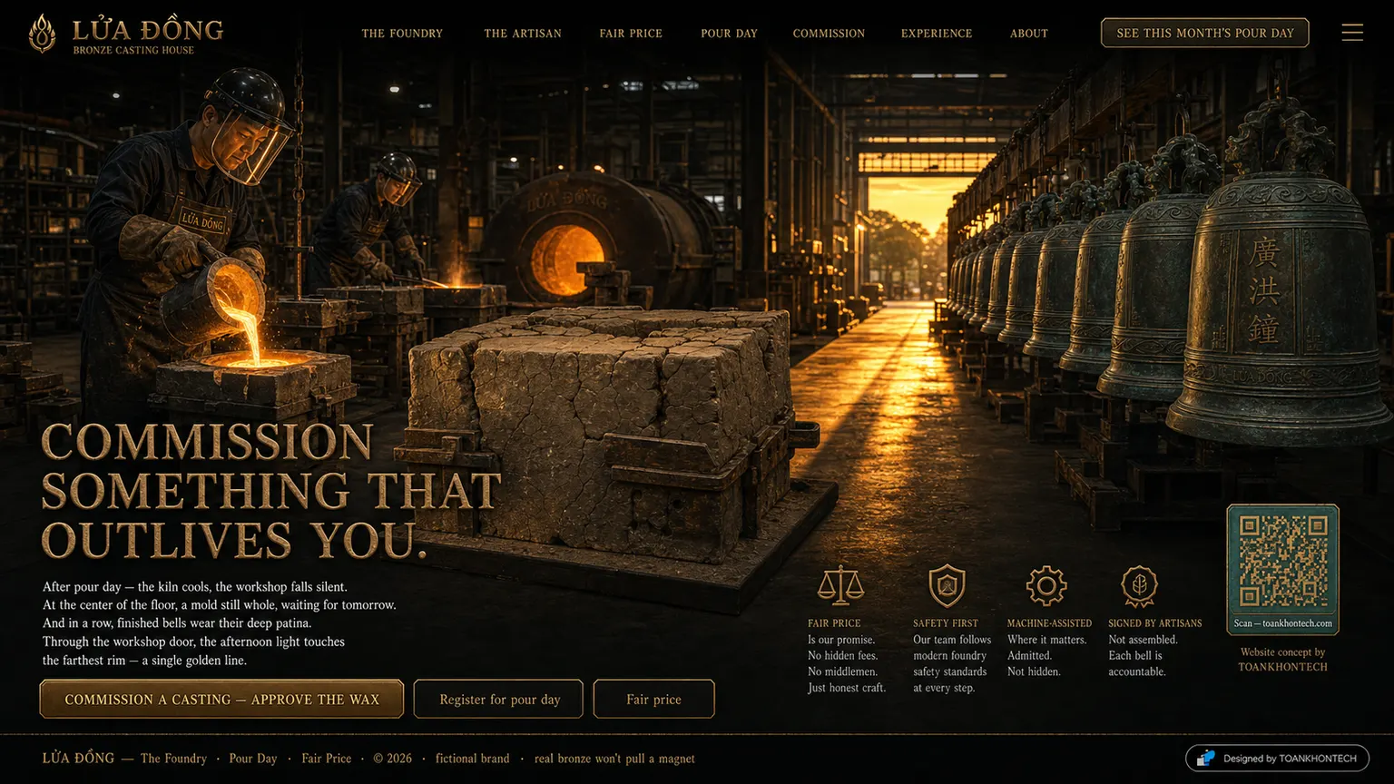 LỬA ĐỒNG website concept artboard focused on closing invitation