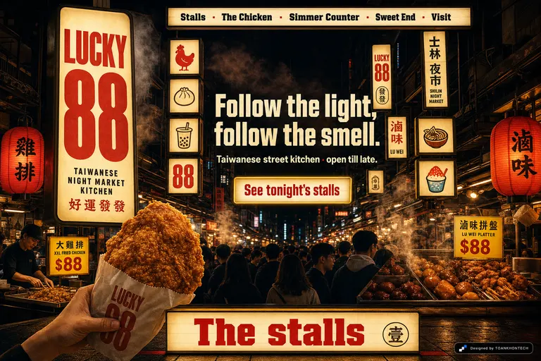LUCKY 88 — Taiwanese street kitchen · open till late.