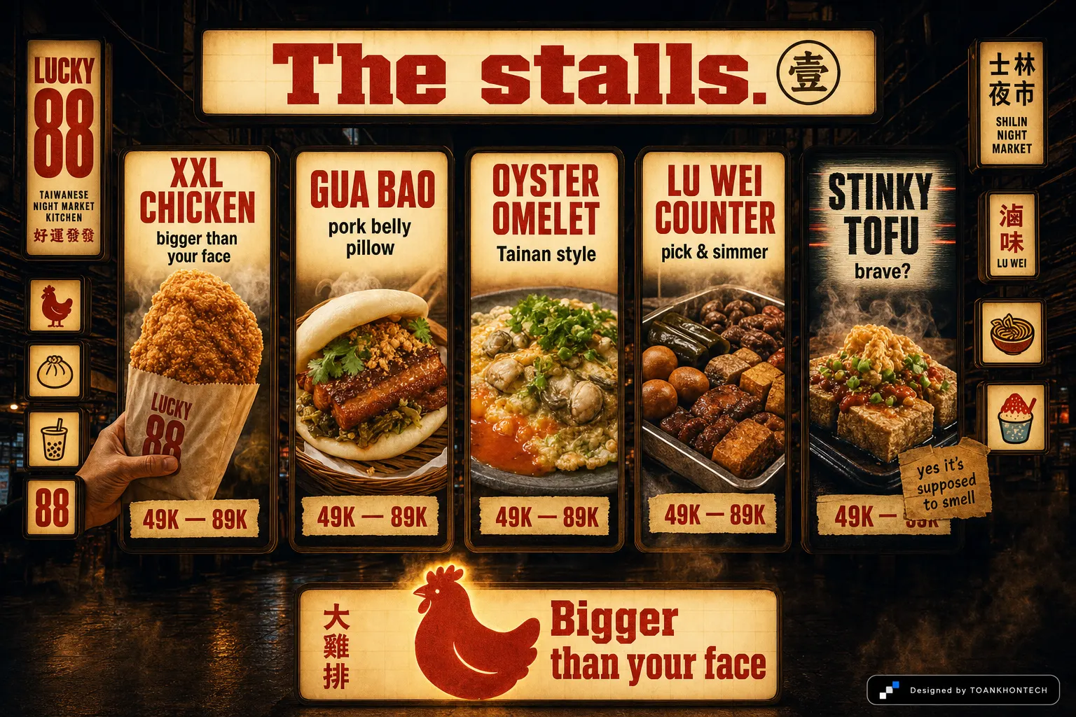 LUCKY 88 website concept artboard focused on stalls