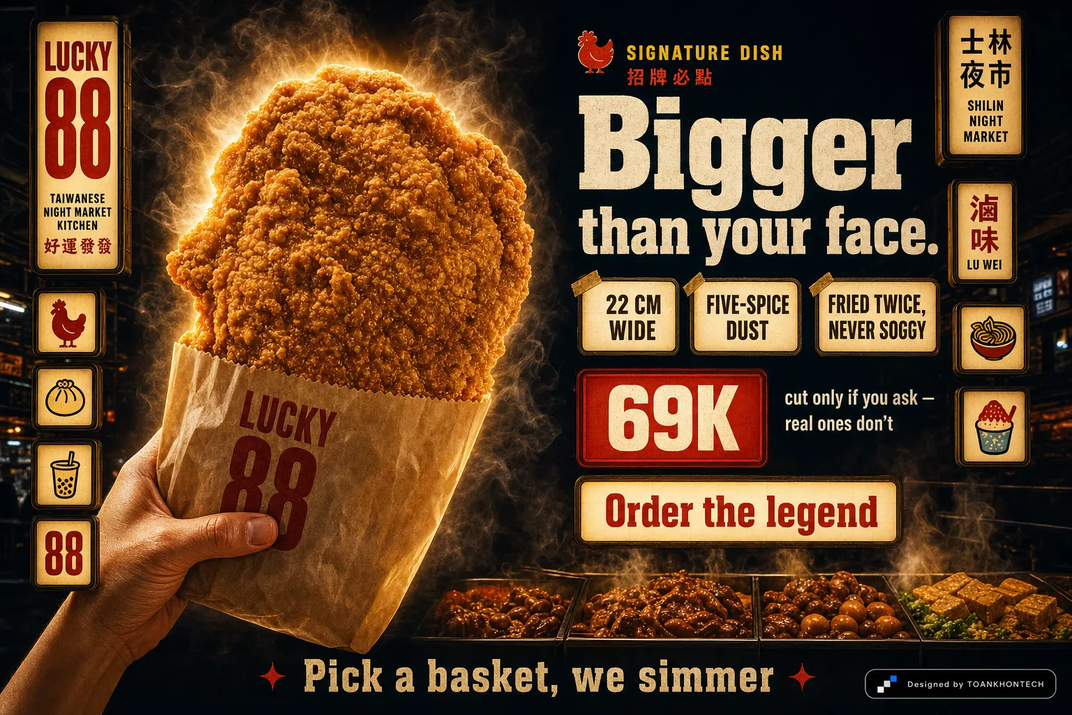 LUCKY 88 website concept artboard focused on chicken