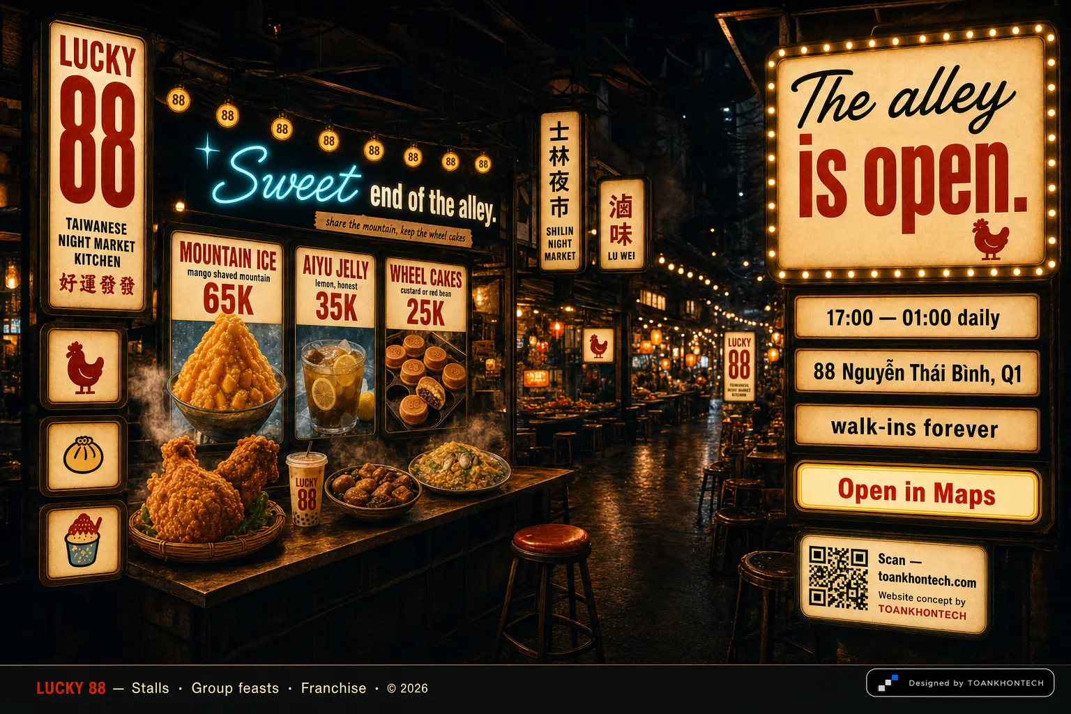 LUCKY 88 website concept artboard focused on closing invitation