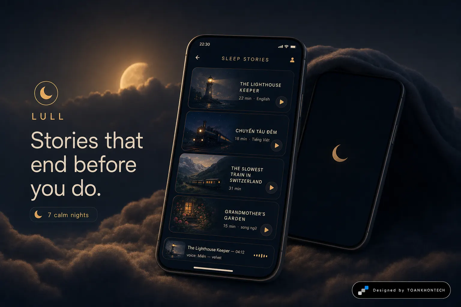 LULL website concept artboard focused on stories