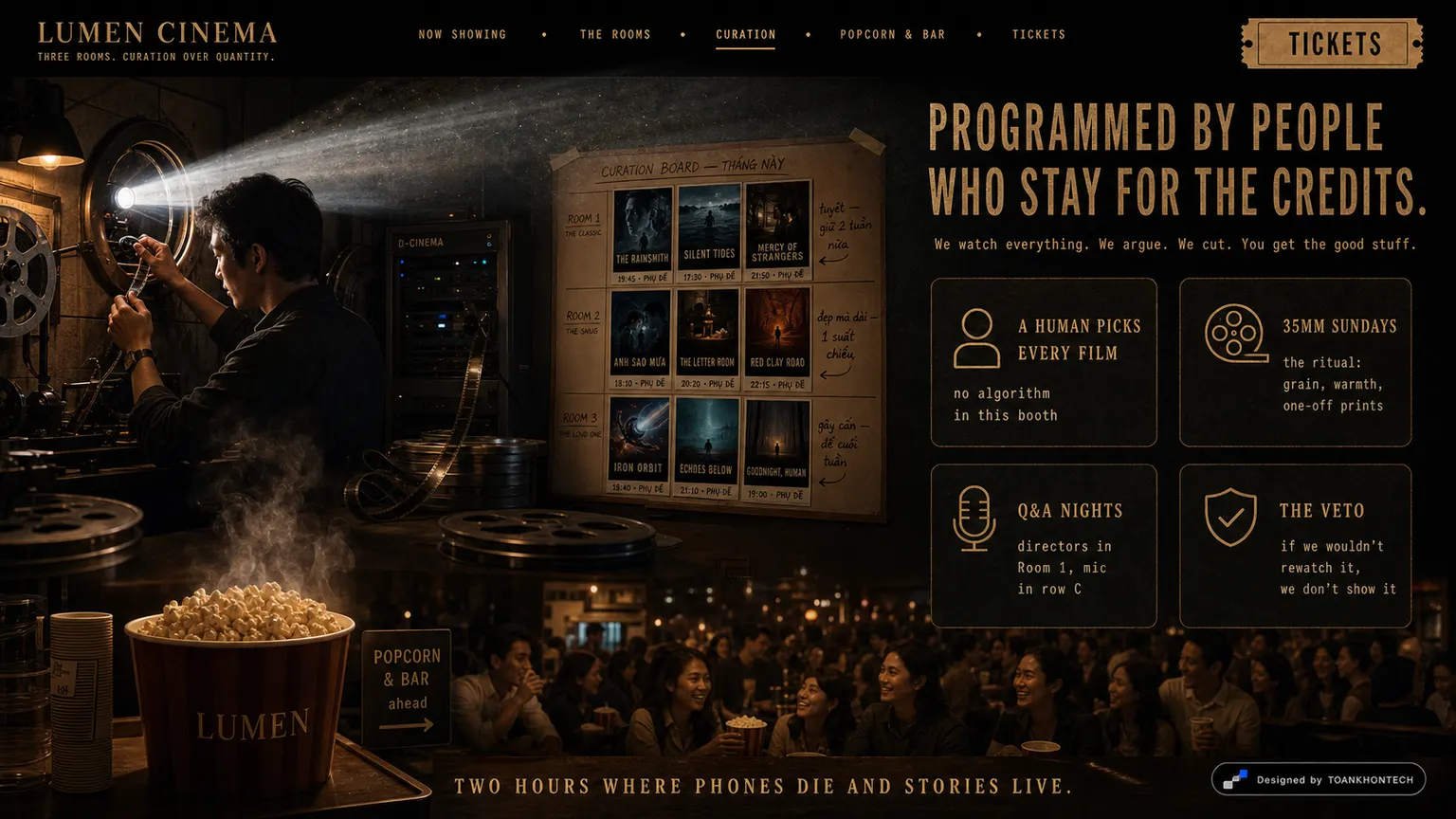 LUMEN CINEMA website concept artboard focused on curation