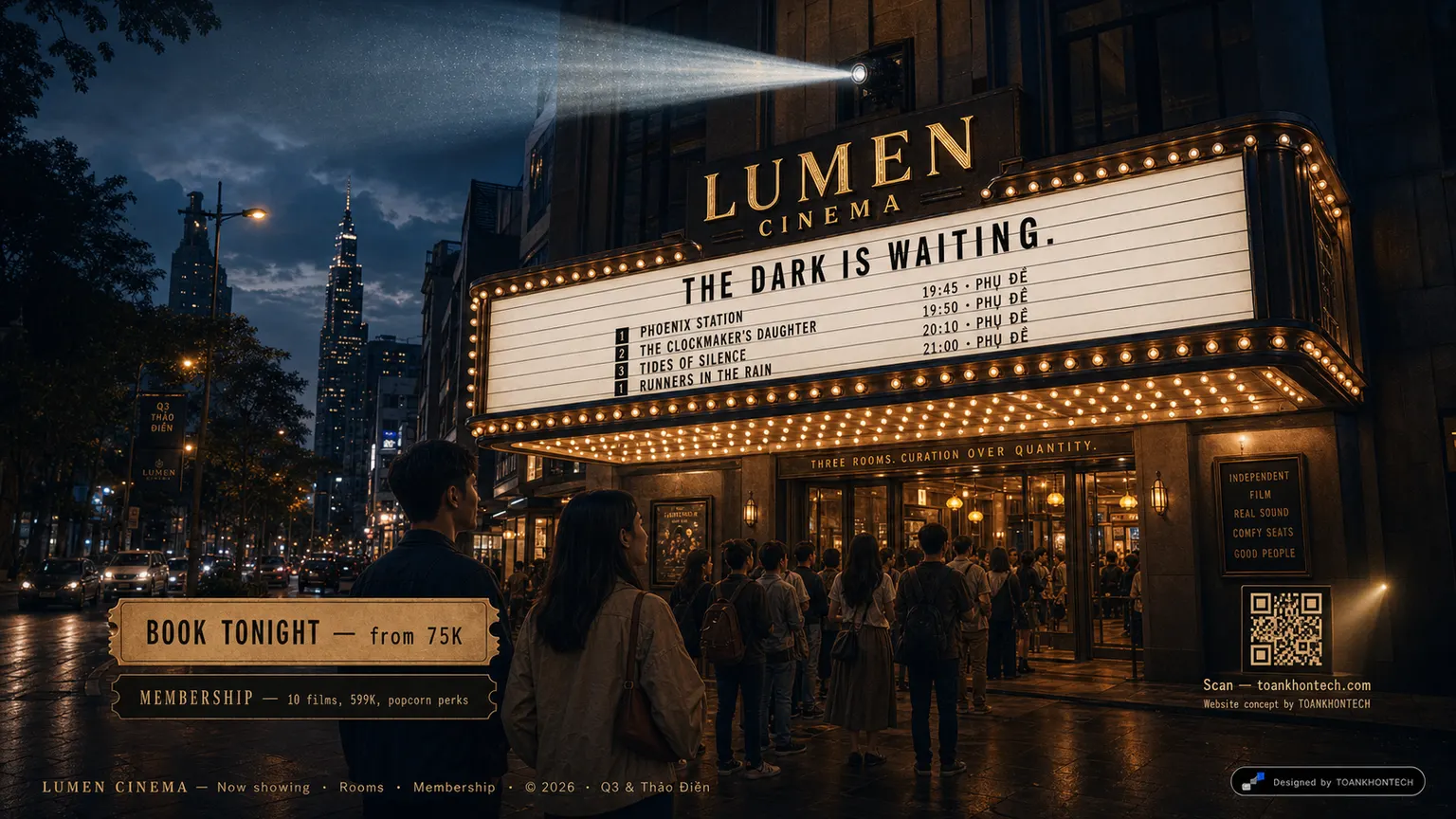LUMEN CINEMA website concept artboard focused on closing invitation