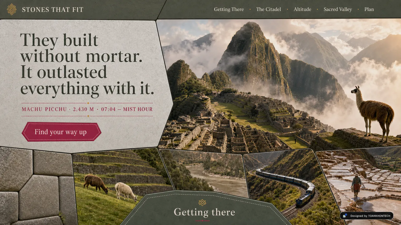 STONES THAT FIT opening interface — a destination and hospitality platform