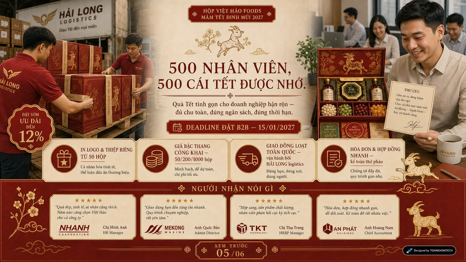 VIỆT HẢO FOODS · TẾT 2027 website concept artboard focused on corporate