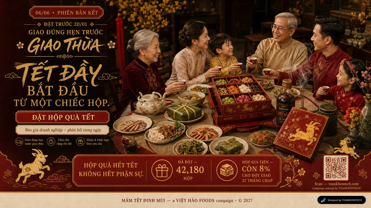 VIỆT HẢO FOODS · TẾT 2027 website concept artboard focused on closing invitation