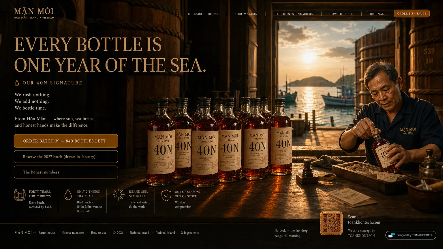 MẶN MÒI website concept artboard focused on closing invitation