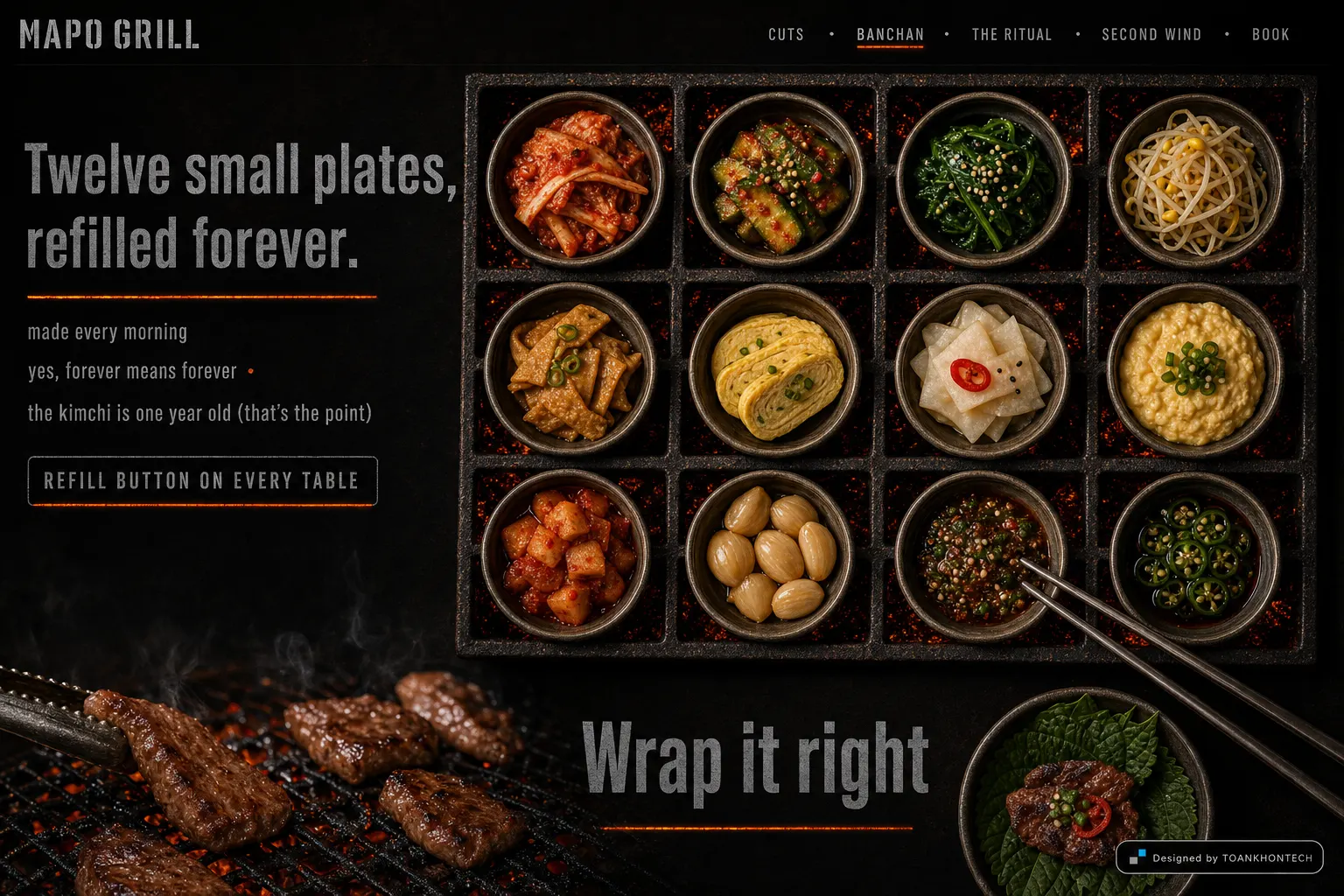 MAPO GRILL website concept artboard focused on banchan