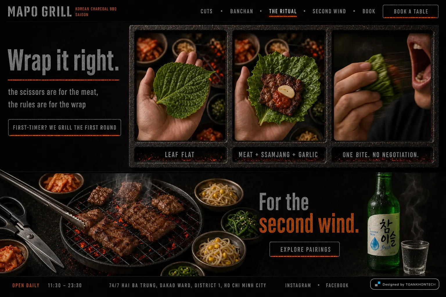 MAPO GRILL website concept artboard focused on ritual