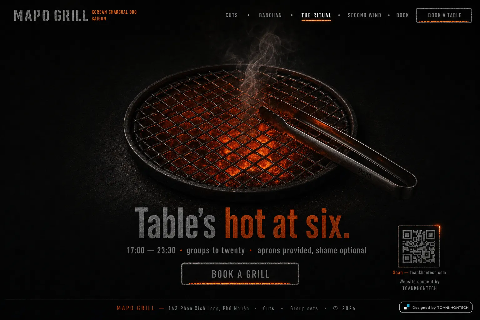 MAPO GRILL website concept artboard focused on closing invitation