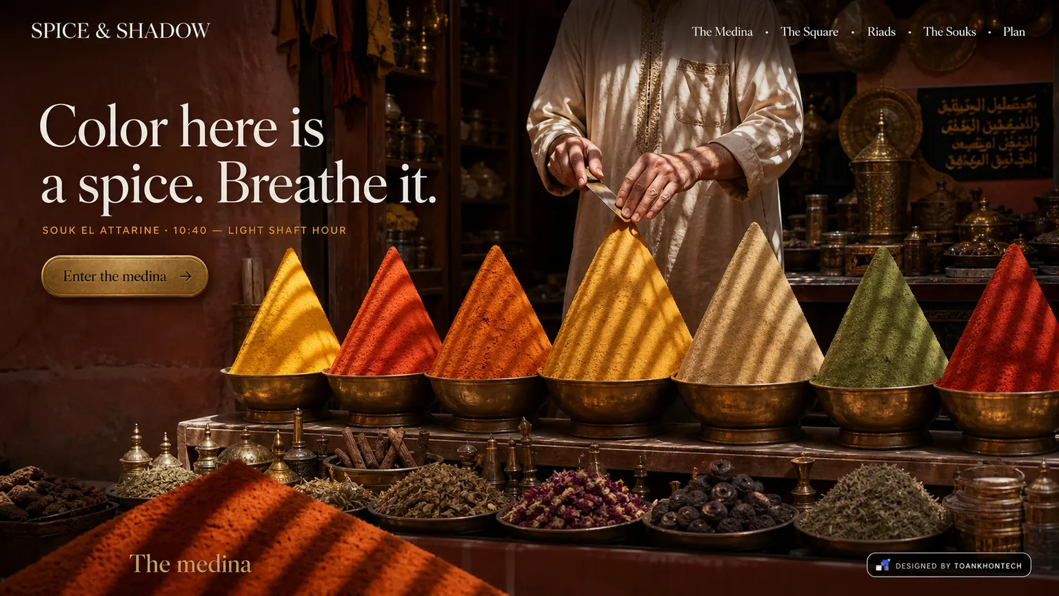 SPICE & SHADOW opening interface — a destination and hospitality platform