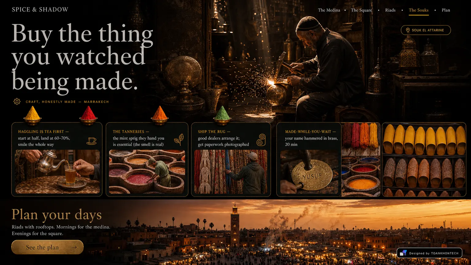 SPICE & SHADOW website concept artboard focused on souks