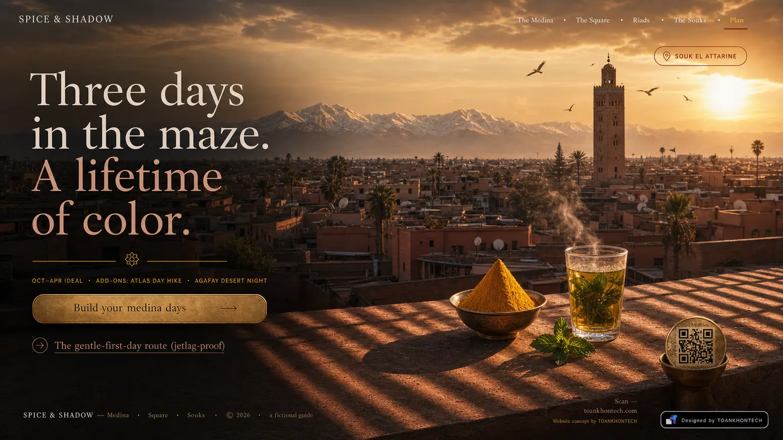 SPICE & SHADOW website concept artboard focused on closing invitation