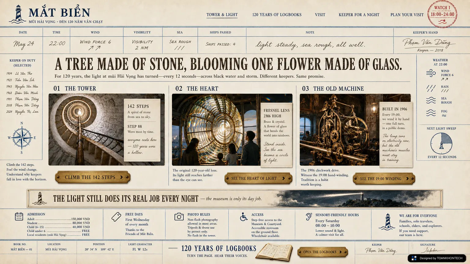 MẮT BIỂN website concept artboard focused on visitor space