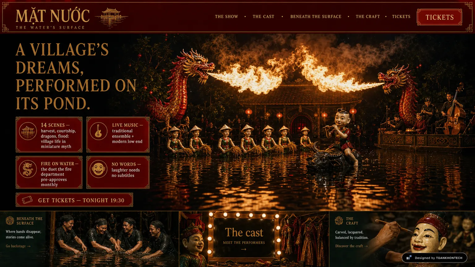 MẶT NƯỚC website concept artboard focused on theshow